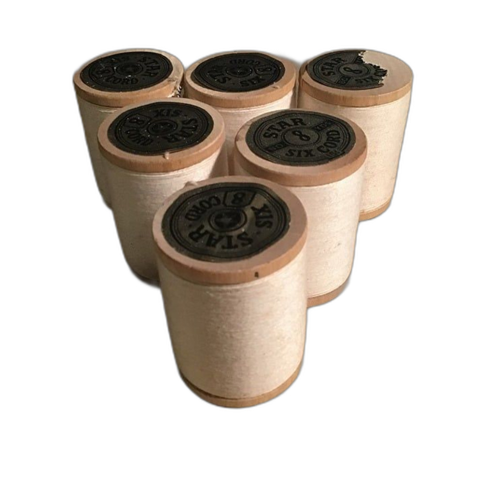 Lot of 6 Vintage Star Six Cord Wooden Thread Spools Size 8 Collectible Sewing